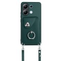 For Xiaomi Redmi Note 13 4G Global Organ Card Bag Ring Holder Phone Case with Long Lanyard(Green)