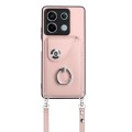 For Xiaomi Redmi Note 13 5G Global Organ Card Bag Ring Holder Phone Case with Long Lanyard(Pink)