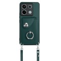 For Xiaomi Redmi Note 13 Pro 5G Global Organ Card Bag Ring Holder Phone Case with Long Lanyard(Green