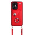 For Xiaomi Redmi Note 13 Pro+ Organ Card Bag Ring Holder Phone Case with Long Lanyard(Red)