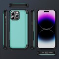 For iPhone 14 Pro 3 in 1 Flip Holder Phone Case(Cyan)