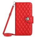 For Motorola Moto G Play 4G 2024 Rhombic Texture Flip Leather Phone Case with Long Lanyard(Red)