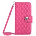 For Motorola Moto G Play 4G 2024 Rhombic Texture Flip Leather Phone Case with Long Lanyard(Rose Red)