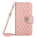 For Motorola Moto G Play 4G 2024 Rhombic Texture Flip Leather Phone Case with Long Lanyard(Coral Pin
