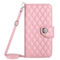 For Motorola Moto G Power 5G 2024 Rhombic Texture Flip Leather Phone Case with Long Lanyard(Pink)