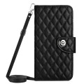 For Motorola Moto G84 Rhombic Texture Flip Leather Phone Case with Long Lanyard(Black)