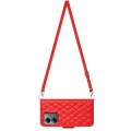 For Motorola Moto G14 Rhombic Texture Flip Leather Phone Case with Long Lanyard(Red)