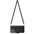 For Motorola Moto G14 Rhombic Texture Flip Leather Phone Case with Long Lanyard(Black)