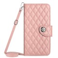 For Motorola Moto G14 Rhombic Texture Flip Leather Phone Case with Long Lanyard(Coral Pink)