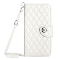 For Motorola Moto E13 Rhombic Texture Flip Leather Phone Case with Long Lanyard(White)