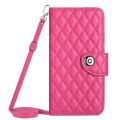 For Motorola Edge+ 2023 Rhombic Texture Flip Leather Phone Case with Long Lanyard(Rose Red)