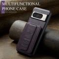 For Google Pixel 7a Fierre Shann Oil Wax Cow Leather Card Holder Back Phone Case(Purple)