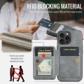 For iPhone 15 Pro Max Fierre Shann Oil Wax Cow Leather Card Holder Back Phone Case(Grey)