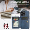 For iPhone 15 Pro Max Fierre Shann Oil Wax Cow Leather Card Holder Back Phone Case(Blue)