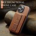 For iPhone 15 Pro Fierre Shann Oil Wax Cow Leather Card Holder Back Phone Case(Brown)