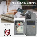 For iPhone 15 Plus Fierre Shann Oil Wax Cow Leather Card Holder Back Phone Case(Grey)