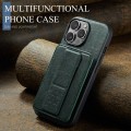 For iPhone 14 Pro Max Fierre Shann Oil Wax Cow Leather Card Holder Back Phone Case(Green)