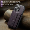 For iPhone 14 Pro Max Fierre Shann Oil Wax Cow Leather Card Holder Back Phone Case(Purple)