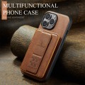 For iPhone 13 Pro Fierre Shann Oil Wax Cow Leather Card Holder Back Phone Case(Brown)