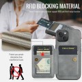 For iPhone 13 Fierre Shann Oil Wax Cow Leather Card Holder Back Phone Case(Grey)