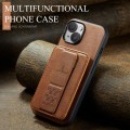 For iPhone 13 Fierre Shann Oil Wax Cow Leather Card Holder Back Phone Case(Brown)