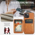 For iPhone 13 Fierre Shann Oil Wax Cow Leather Card Holder Back Phone Case(Brown)