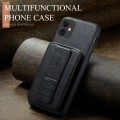 For iPhone 11 Pro Max Fierre Shann Oil Wax Cow Leather Card Holder Back Phone Case(Black)