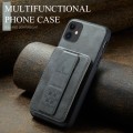 For iPhone 11 Pro Max Fierre Shann Oil Wax Cow Leather Card Holder Back Phone Case(Grey)