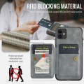 For iPhone 11 Pro Max Fierre Shann Oil Wax Cow Leather Card Holder Back Phone Case(Grey)