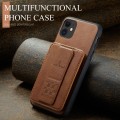For iPhone 11 Pro Max Fierre Shann Oil Wax Cow Leather Card Holder Back Phone Case(Brown)