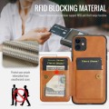 For iPhone 11 Fierre Shann Oil Wax Cow Leather Card Holder Back Phone Case(Brown)