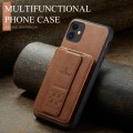 For iPhone 11 Pro Fierre Shann Oil Wax Cow Leather Card Holder Back Phone Case(Brown)