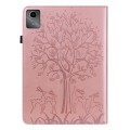 For Lenovo Tab M11 / Xiaoxin Pad 11 2024 Tree & Deer Embossed Leather Tablet Case(Pink)