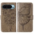 For Google Pixel 9 Embossed Butterfly Leather Phone Case(Grey)