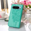 For Google Pixel 9 Embossed Butterfly Leather Phone Case(Green)