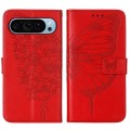 For Google Pixel 9 Embossed Butterfly Leather Phone Case(Red)