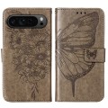 For Google Pixel 9 Pro Embossed Butterfly Leather Phone Case(Grey)