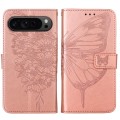 For Google Pixel 9 Pro Embossed Butterfly Leather Phone Case(Rose Gold)