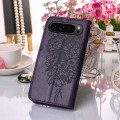 For Google Pixel 9 Pro Embossed Butterfly Leather Phone Case(Dark Purple)