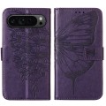 For Google Pixel 9 Pro Embossed Butterfly Leather Phone Case(Dark Purple)
