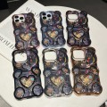 For iPhone 15 Pro Max Bear Shaped Embossed Electroplated TPU Phone Case(Purple)