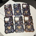 For iPhone 15 Bear Shaped Embossed Electroplated TPU Phone Case(Purple)