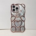 For iPhone 15 Pro Max Bear Shaped Embossed Electroplated Laser TPU Phone Case(Blue)