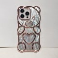 For iPhone 15 Pro Max Bear Shaped Embossed Electroplated Laser TPU Phone Case(Black)
