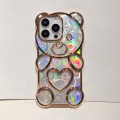 For iPhone 15 Pro Max Bear Shape Electroplated Laser TPU Phone Case(Gold)