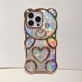 For iPhone 15 Pro Max Bear Shape Electroplated Laser TPU Phone Case(Purple)