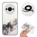 For Xiaomi Redmi A3 4G Hollow Marble Pattern TPU Phone Case with Neck Strap Rope(Black)