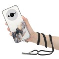 For Xiaomi Redmi A3 4G Hollow Marble Pattern TPU Phone Case with Neck Strap Rope(Black)
