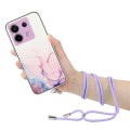 For Xiaomi Poco X6 5G Hollow Marble Pattern TPU Phone Case with Neck Strap Rope(Pink)