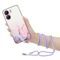 For Xiaomi Redmi 13C 4G / Poco C65 Hollow Marble Pattern TPU Phone Case with Neck Strap Rope(Pink)